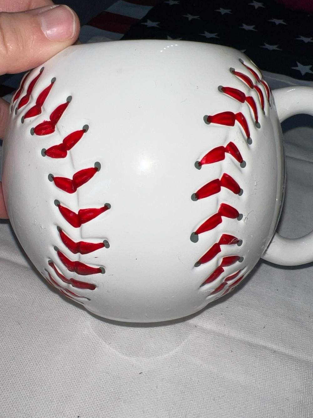 Teleflora Baseball Ceramic Mug Planter Vase Coffee Soup Cup White Red Stitches